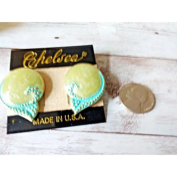 Stunning Vintage 1980s Green and Blue Enameled Earrings - Picture 2 of 4